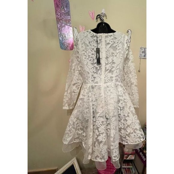 Women's For Her Lace Floral Overlay Peplum High Low Top - Picture 4 of 7